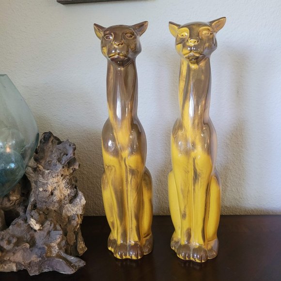 Single Mid Century Vintage Mustard Yellow Tall Panther Cat Statue #220 - Picture 4 of 6